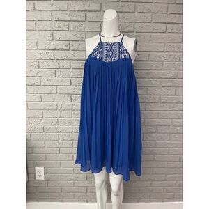 Dina Be Women Pleaded Halter Tent Mini Dress with Aztec Design Size S